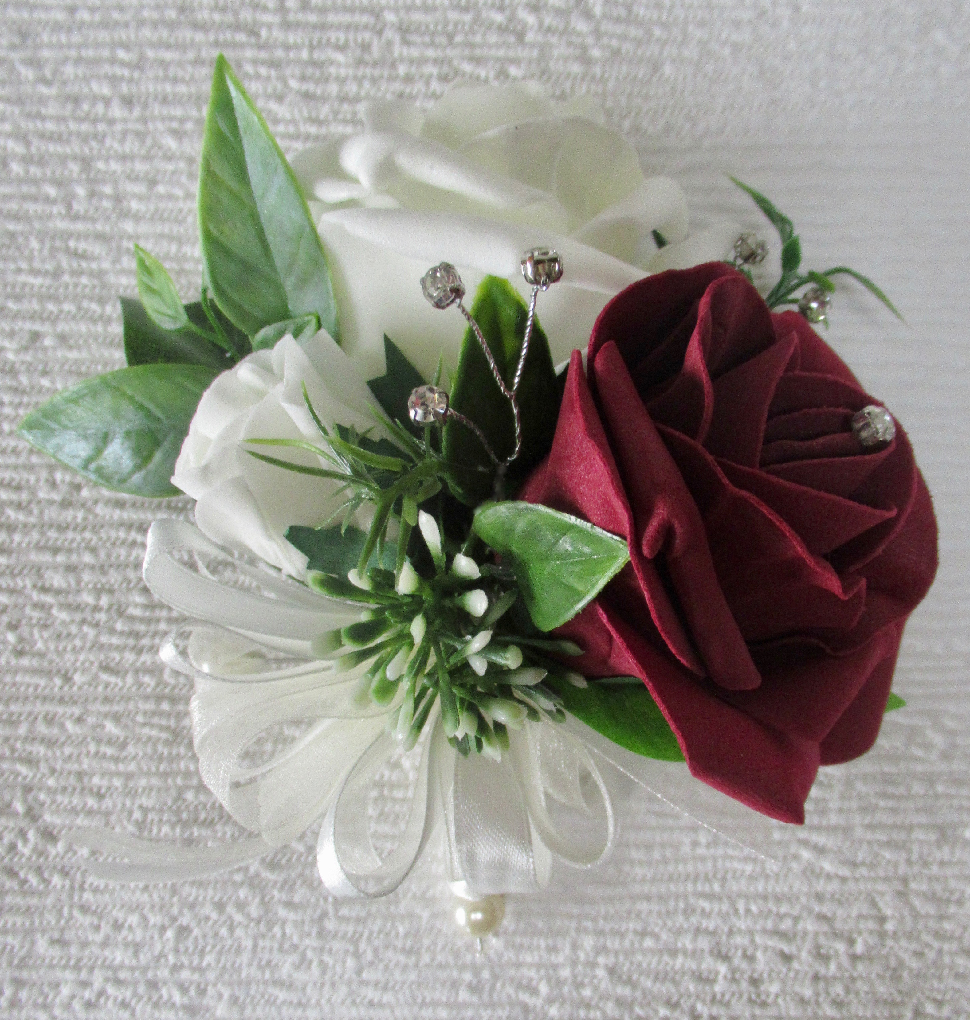 Burgundy & Ivory Corsage for weddings
